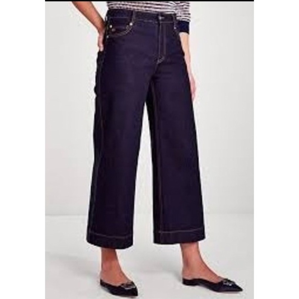 Kate Spade Women Jeans 25 Dark Indigo Wide Leg Crop Contrast Stitch High Rise